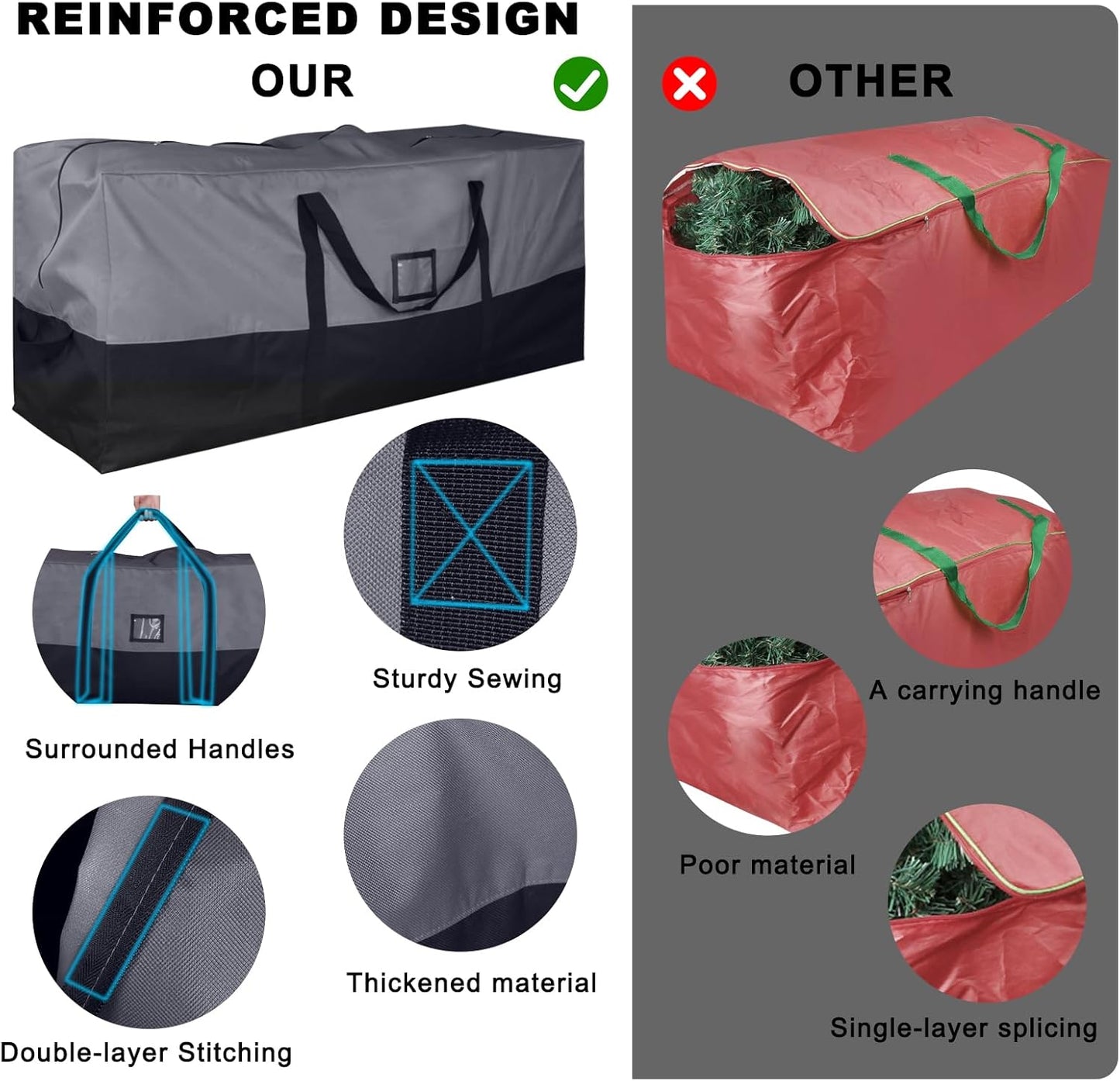Skiennix Christmas Tree Storage Bag - Extra Large 600D Oxford for 9 Ft Trees | Waterproof with Zippers