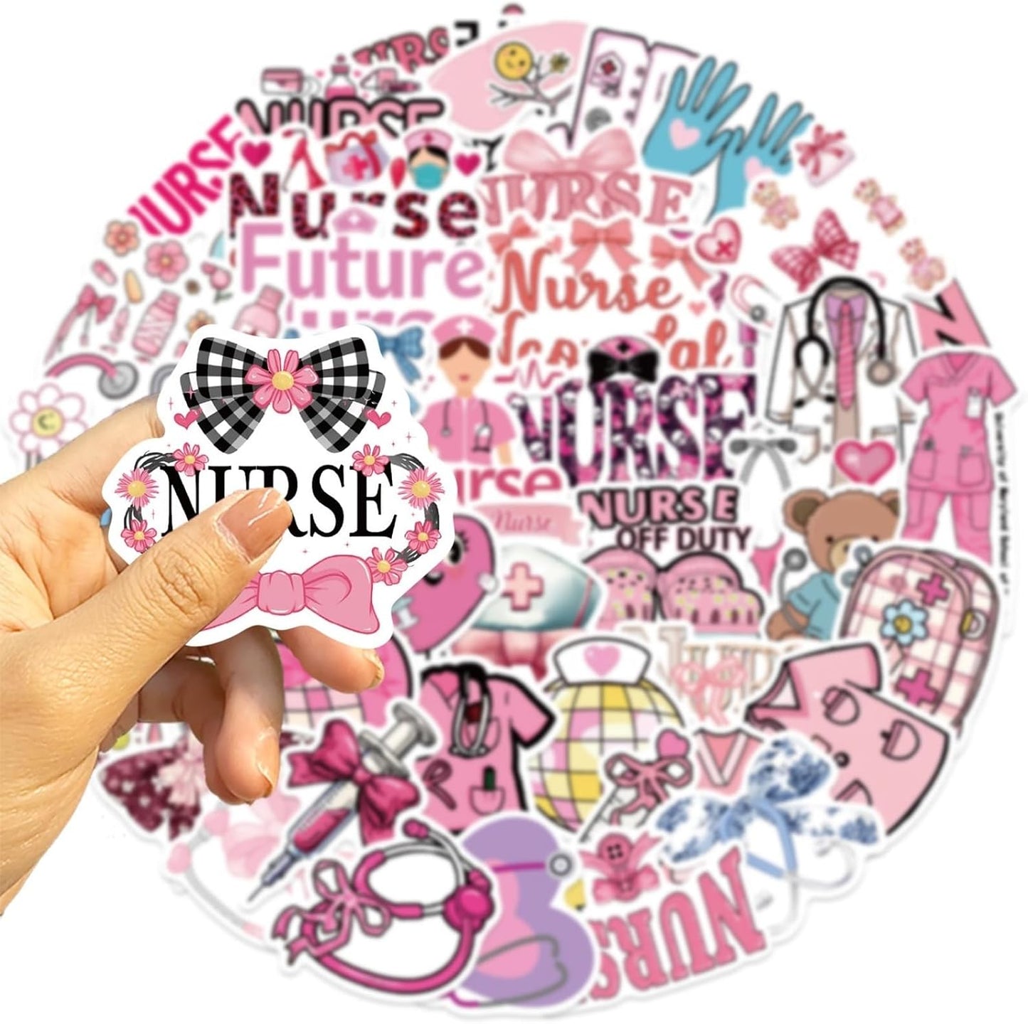 Yugiuue 50PCS Pink Nurse Stickers - Funny Appreciation Gifts Stickers,Nurses Week Gifts for Women Adults, Nurse