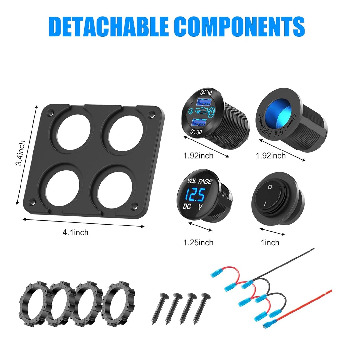 12 12V PD30W QC18W 150W 4 1 Volt USB Outlet RV Accessory Marine Switch Panel, Dual and Car USB Port Aluminum Charger