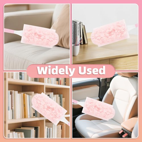 Nicemiya 30 Count Pink Duster Refills Compatible with Swiffer Handle, 360° Multi-Surface Duster Refills with 1 Handle, 5X Microfibers Disposable Dusters for Home, Office Cleaning