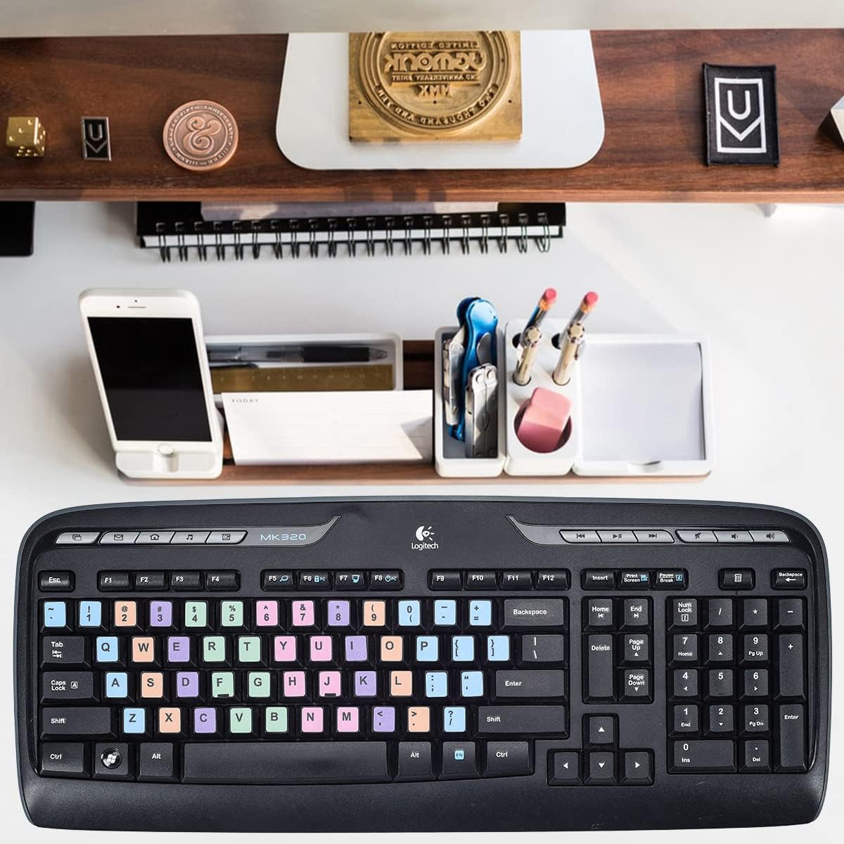 2 Pcs English Keyboard Replacement Letter Stickers, Universal Computer Colorful Rainbow Lettering, Non-Transparent