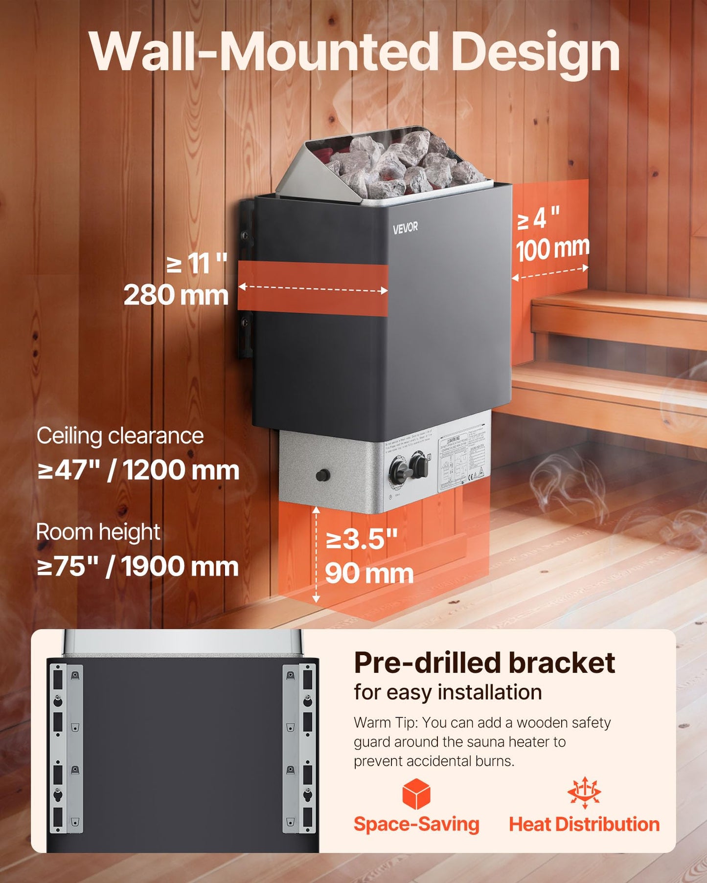 VEVOR Sauna Heater,220V Electric Sauna Stove, Steam Bath Sauna Heate 3h Timer and Adjustable Temp for Max. 176-318 Cubic Feet, Home Hotel Spa Shower Use (6KW) FCC Certification