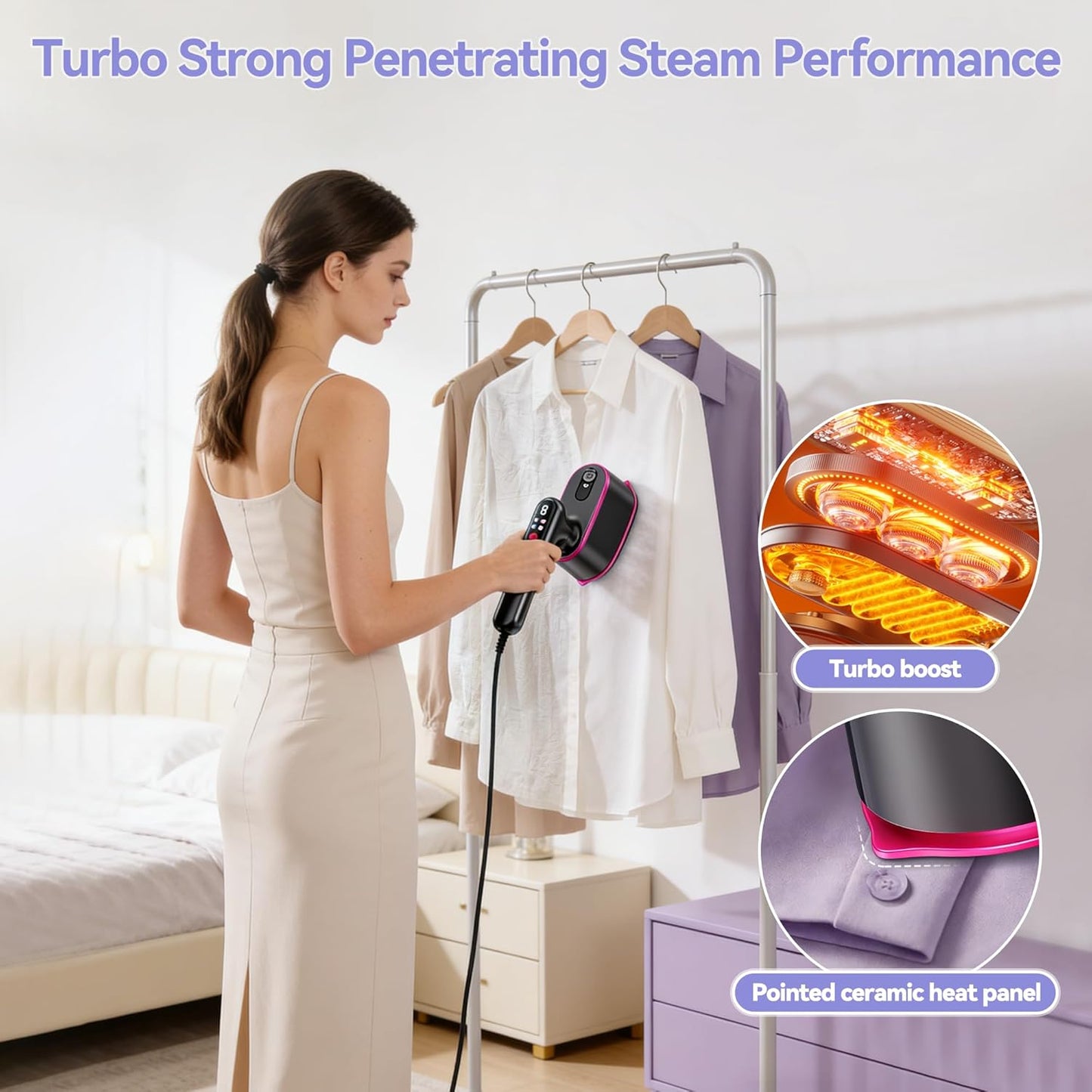 Skiennix Portable Handheld Travel Steamer - 2-in-1 Iron & Steamer with LCD Display, 1200W Fast Heat-Up, 180ml Tank for 20 Min Wrinkle Removal