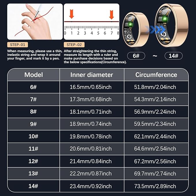 Health Tracker Ring, Smart Health Ring for Women Men with Heart Rate, Blood Oxygen, Sleep Monitor, Steps,Calories, No Subscription Fee, IP68 Waterproof Smart Ring for iPhone & Android (Rose Gold, 14#)