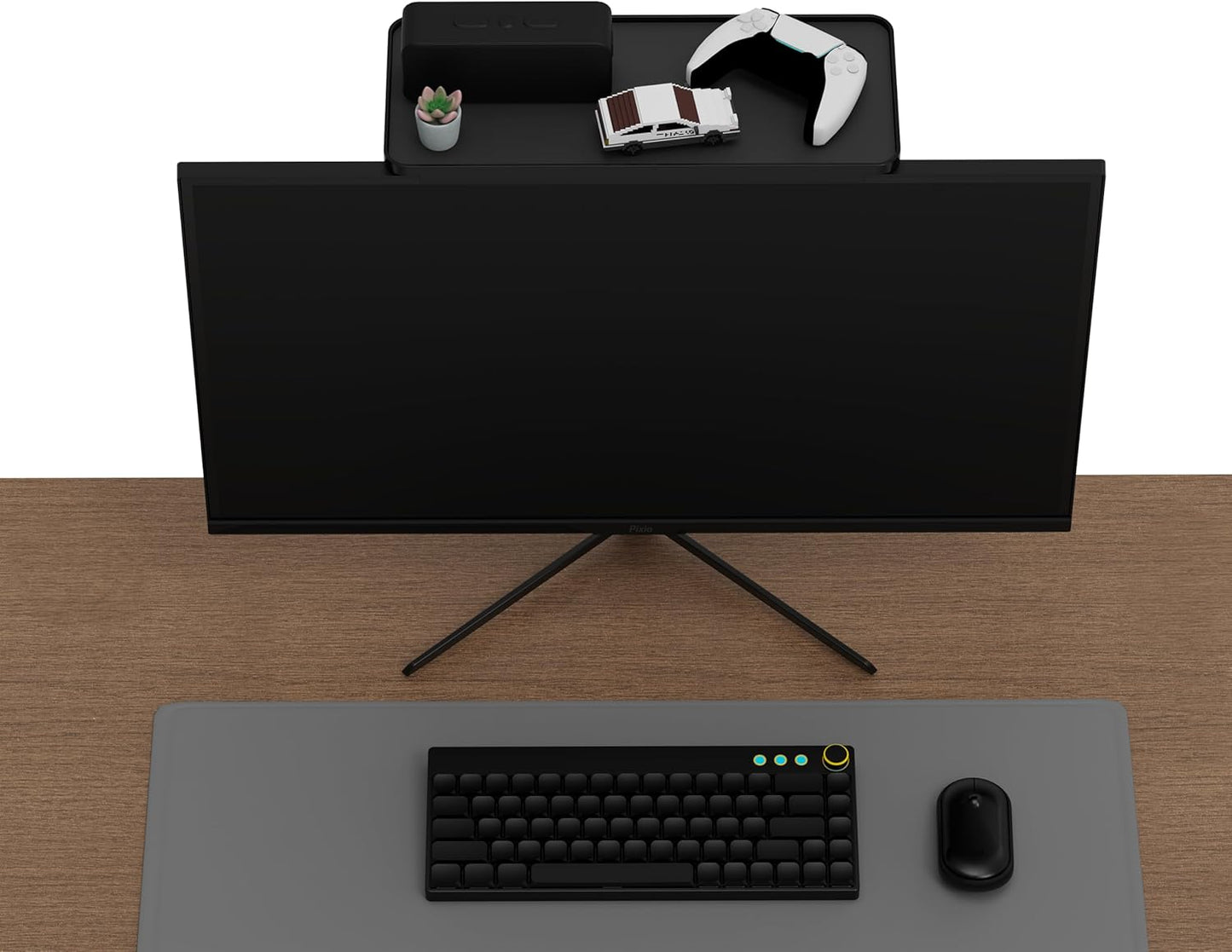 12 inch 13lbs, Pixio Black Monitor Storage Top Shelf - Adjustable Platform, Universal Fit, Holds Up to Works on TV