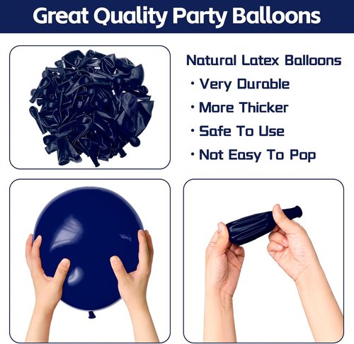Navy Blue Balloons - 100 Pack 12-Inch Round Helium Balloons for Graduation & Birthday Decor