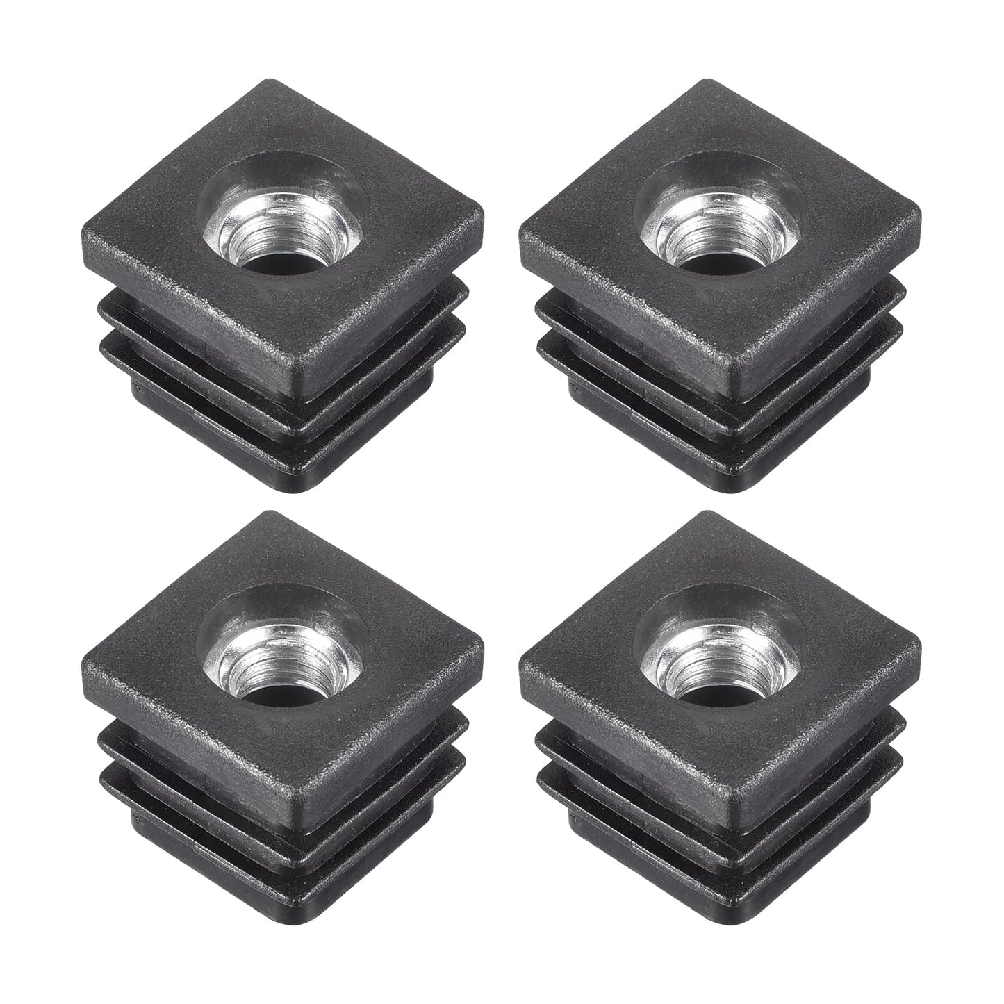 uxcell 4Pcs Inserts for Tubes with M8 Thread, for 0.79"x0.79" OD Square Tube, Square Black Plastic Plug Caster Insert Chair End Caps Furniture Leg Plug