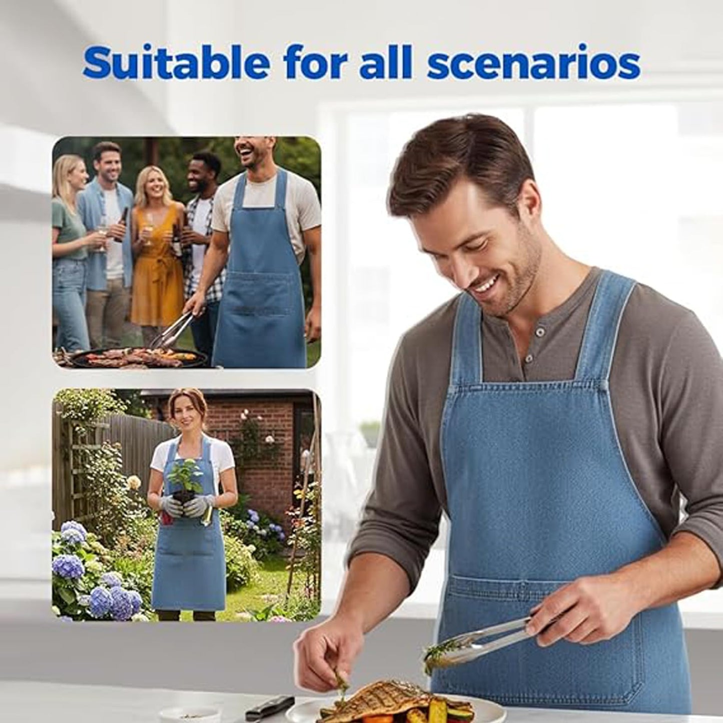 Adult Cross Back Apron, 2026 New Lightweight Cotton Adult Apron, Denim Kitchen Apron for Women Men with Front Pocket (A)