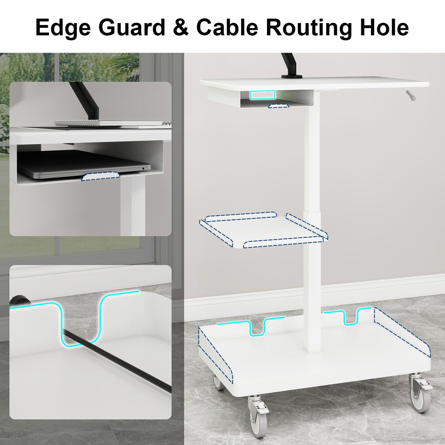 Natwind Mobile Workstation Cart with Monitor Mount,Height Adjustable Rolling Computer Cart, Heavy-Duty Rolling Standing Desk with CPU Holder for Home Office, School,Warehouse, Medical, Workshop