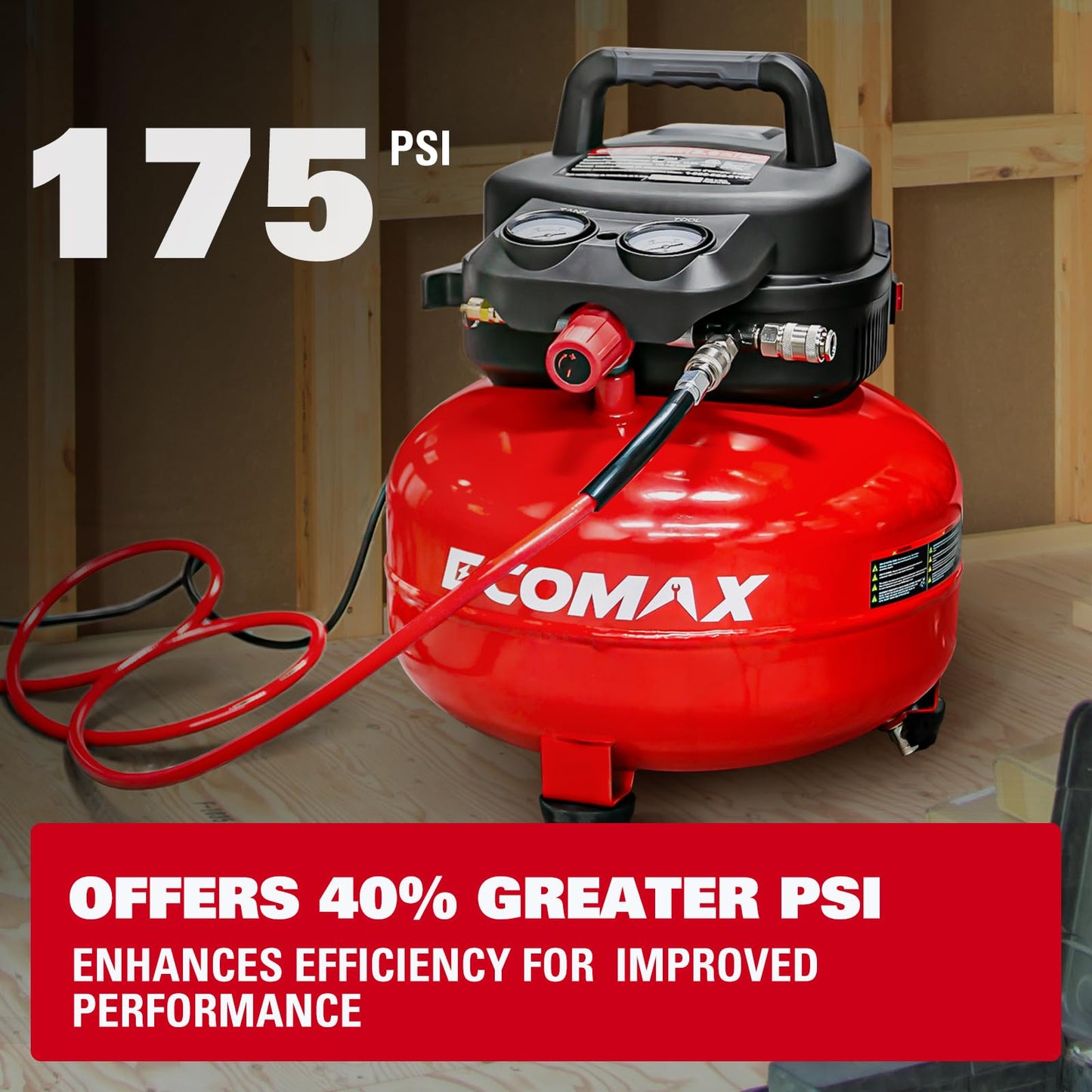 Air Compressor, 6-Gallon Pancake Air Compressor, MAX 175PSI, Compressor for Air Tools with 10 PCS Air Compressor Accessories Kit