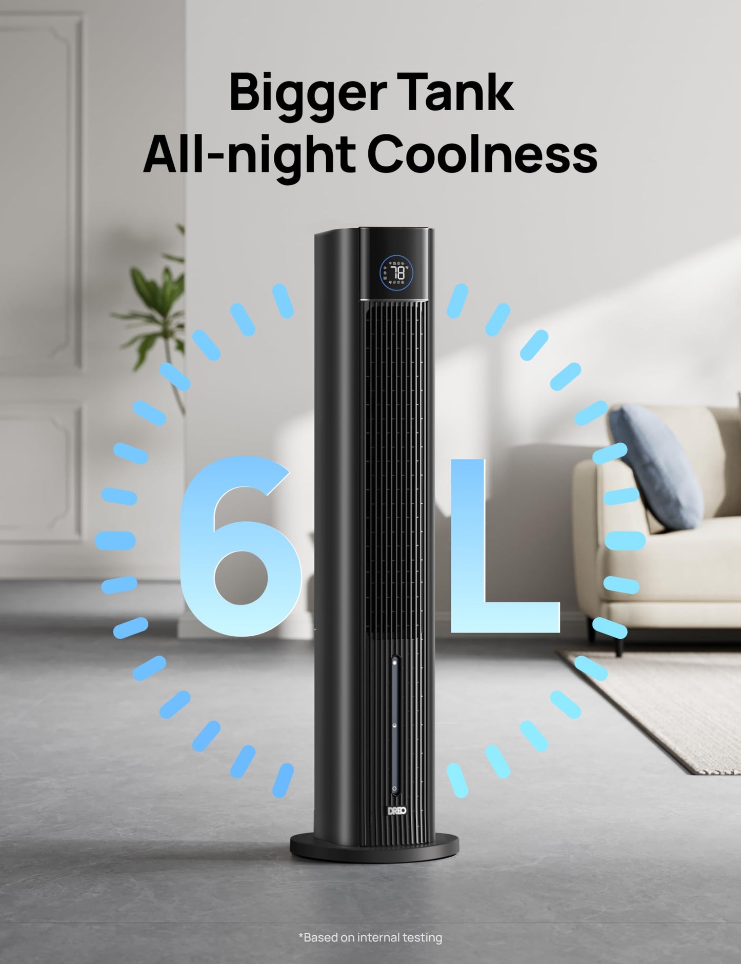 DREO Evaporative Air Swamp Cooler, 43" Cooling Fans that Blow Cold Air 2026 Upgraded, 80° Oscillating Floor Fan for Bedroom, Easy Cleaning, APP Control, Ice Packs, 4 Speeds & 4 Modes, 12H Timer, Black
