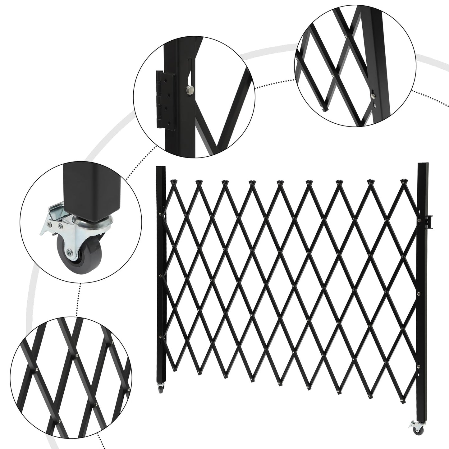 Folding Security Gate, 48" H x 71" W Black Metal Safety Gate with Diamond Grid and Padlock, Expandable Wall Mount Gate for Garage, Basement, Storefront, School and Industrial Site