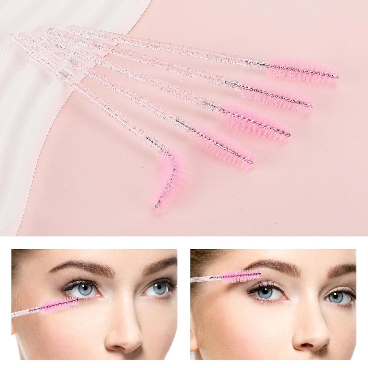 Tbestmax Disposable Mascara Wands - 50 Pcs Crystal Eyebrow Spoolies for Eyelash Extensions | Pink Makeup Brushes