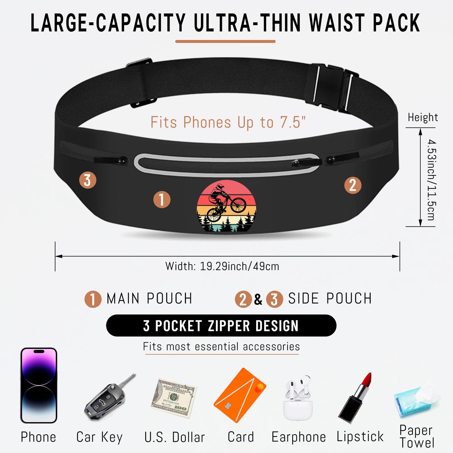 Mountain Tree Bicycle Running Belt Waist Pack Bag for Men Women,Runner Fanny Pack with 3 Pouches,Waterproof Reflective Running Bag Phone Holder for Jogging Hiking Traveling Gym,runner gifts for women