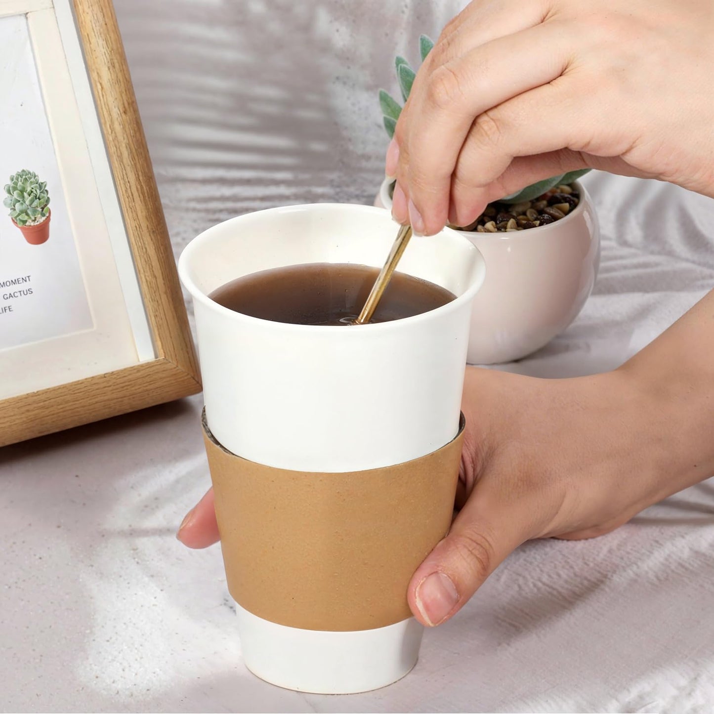 Bruislard 200 Packs Disposable Coffee Cup Sleeves for Hot or Cold Drinks, Coffee Holder Sleeves, Paper Corrugated Cups Jackets, KraftPaper Cup Sleeve Fit for 8oz 10oz 12oz 16oz 20oz Cups