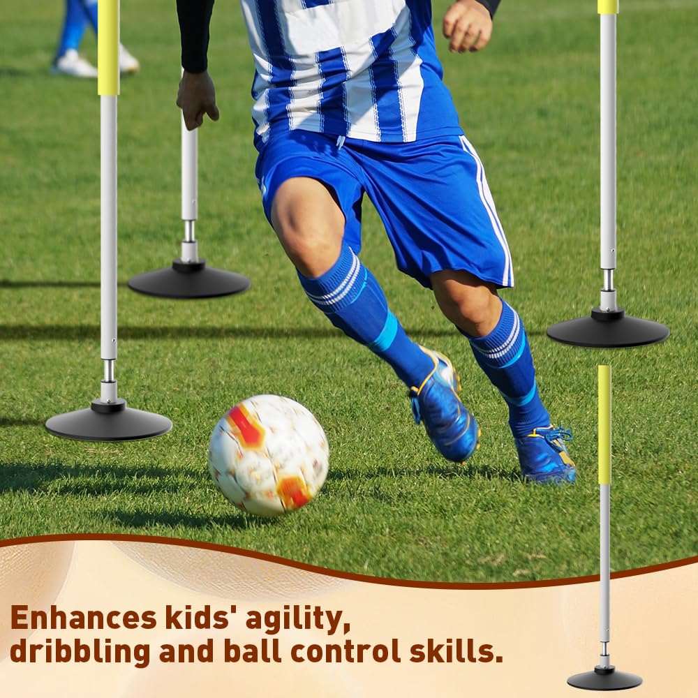 Morimoe Agility Poles with Soft Foam Cover - Weighted Rubber Base & Rebound Tumbler Design for Soccer/Basketball Training | Includes Carry Bag for Indoor/Outdoor Use (40 Inch)