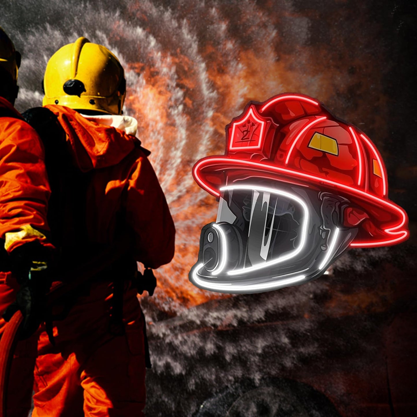 Firefighting Helmet Neon Sign,USB Powered Neon Light,Hero Decor Neon Light USB Powered LED Dimmable,for Hero Wall Decor Man Cave Firefighting Sign Wall Decor art, Firefighting Gift