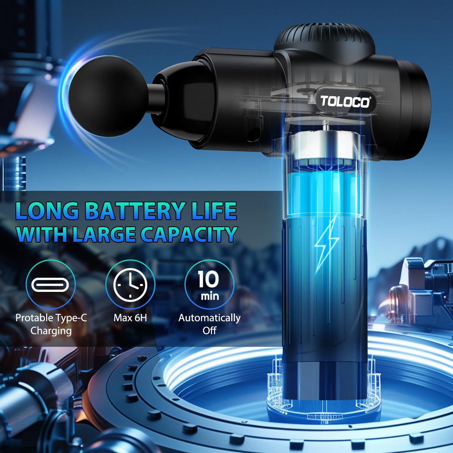 TOLOCO Massage Gun, Deep Tissue Back Massage for Athletes for Pain Relief, Percussion Massager with 10 Massages Heads & Silent Brushless Motor, Mothers Day Gifts, Black