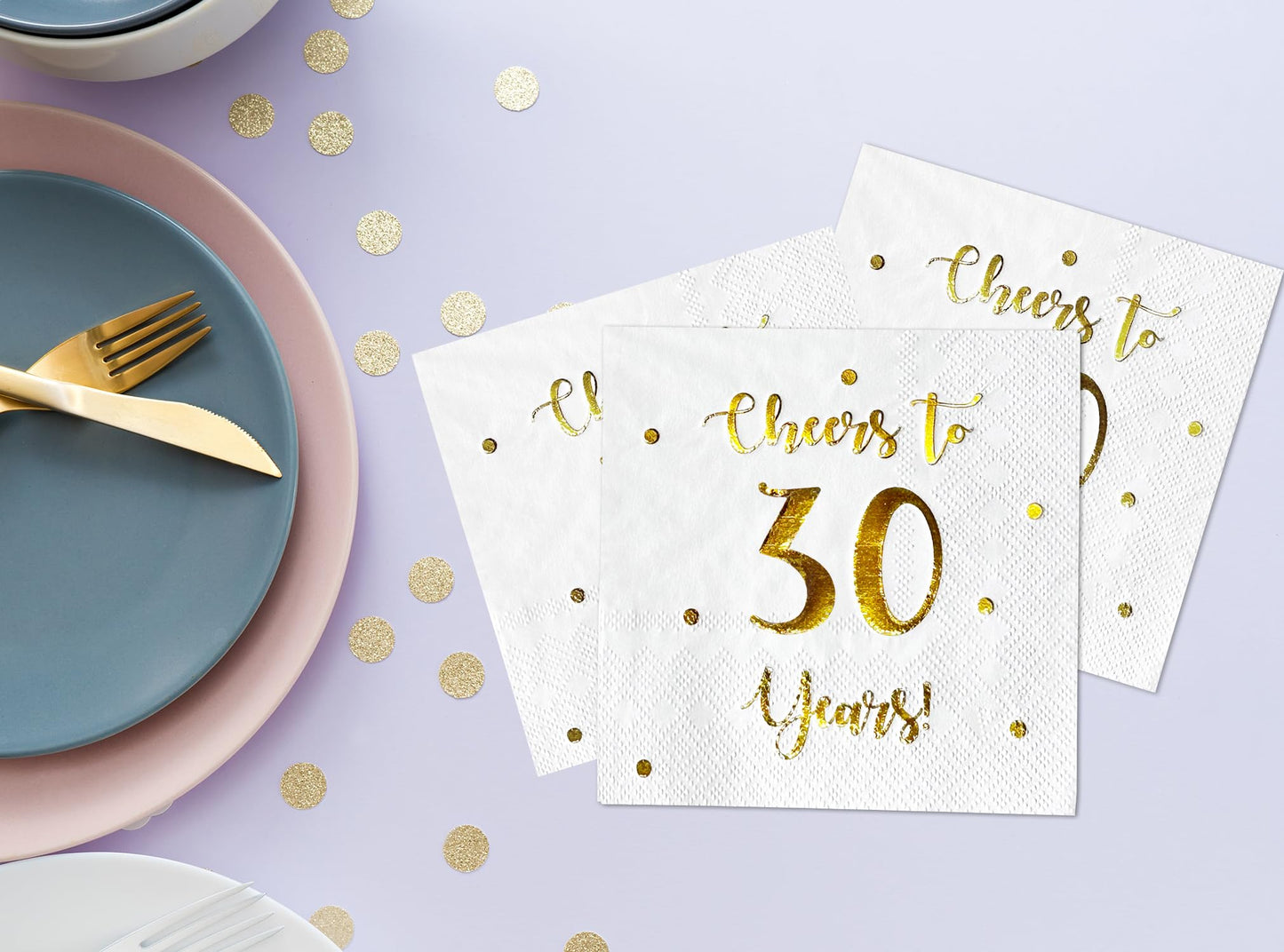 Cheers to 30 Years Cocktail Napkins | Happy 30th Birthday Decorations for Men and Women and Wedding Anniversary Party Decorations | 50-Pack 3-Ply Napkins | 5 x 5 inch folded (White)