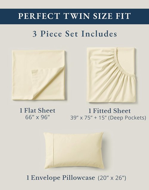 LANE LINEN 100% Organic Cotton Twin Bed Sheet Set - Soft, Breathable 3-Piece Bedding in Natural