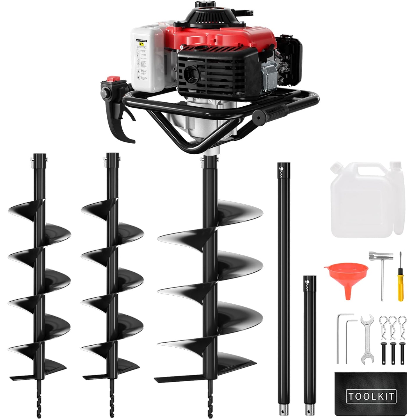Baotree Post Hole Digger, 68cc Auger Post Hole Digger, 4-Stroke Gas Powered Earth Digger with 2 Auger Drill Bits(6" & 8") + 2 Extension Rods, for Farmland, Garden and Plant (68CC)