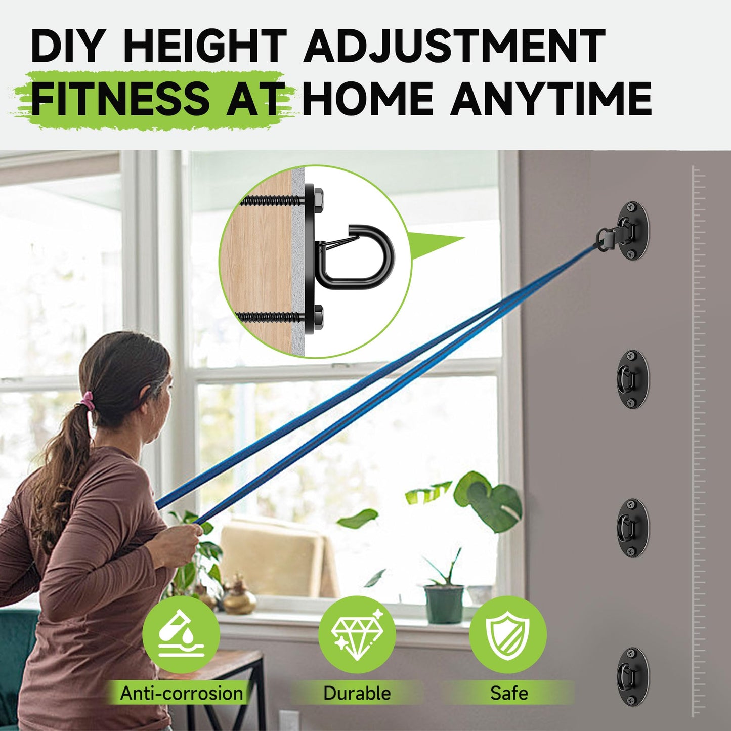 Wuno Shop 4 Pcs Wall Anchor for Resistance Bands, Gym Wall Anchor, Exercise Band Mount, Space Saving Workout Hooks for Home Fitness Workouts, Physical Therapy/Pilates