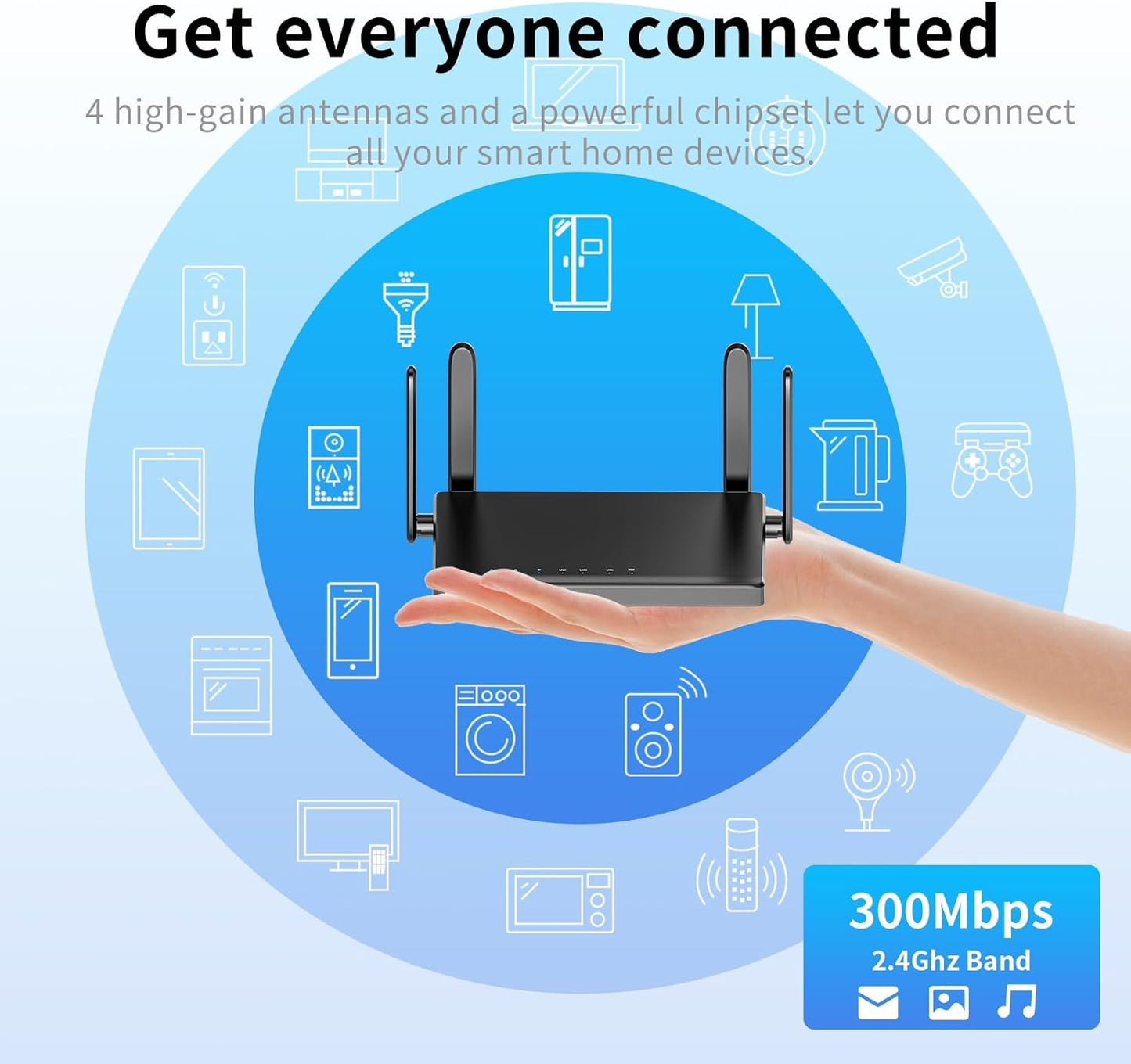 KKH 2.4ghz Setup 300mbps WiFi Router, Portable Travel Easy Wireless Internet Network Pocket-Sized Long Range Wi-Fi