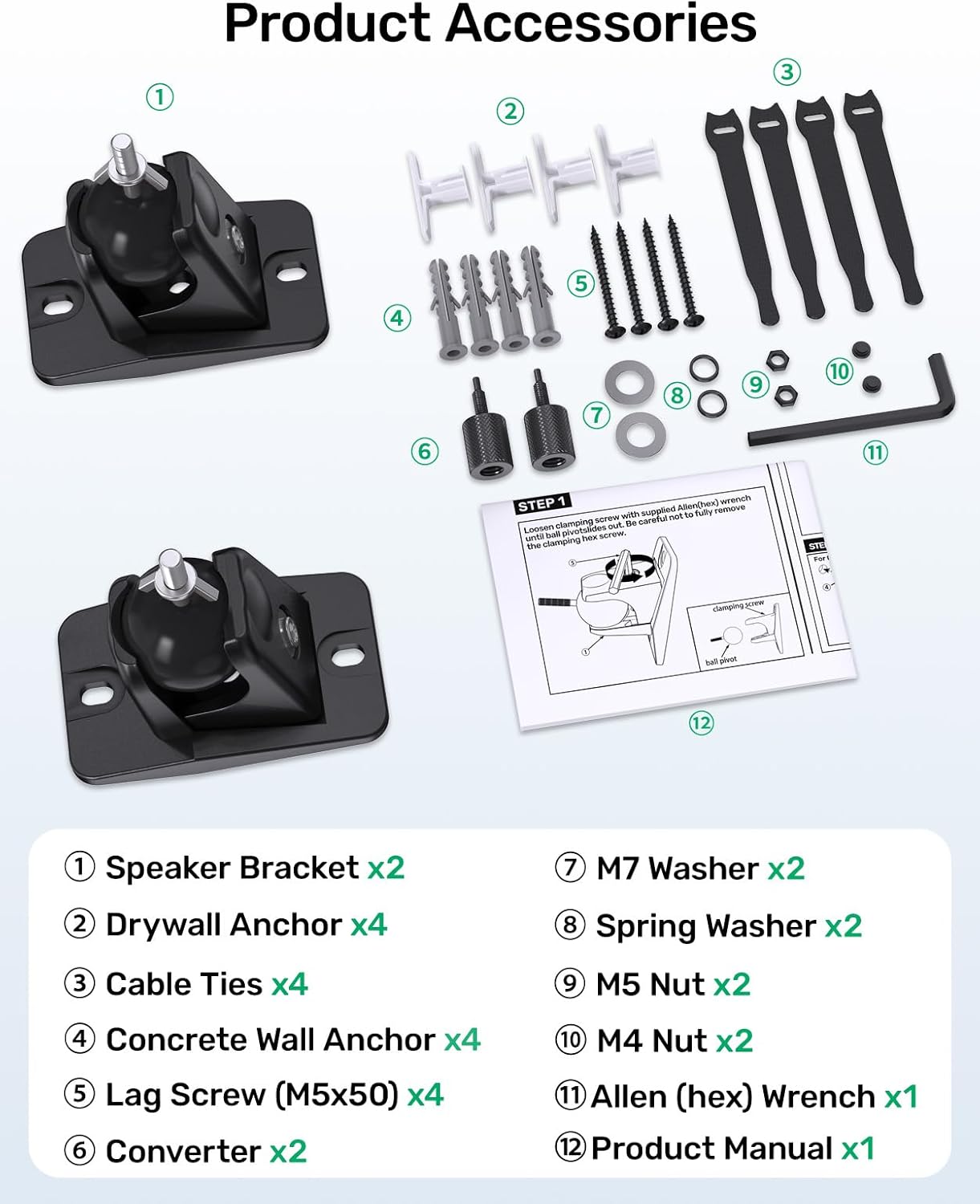 Borenbuir 1/4"- 20, 5mm 4mm q990D, 11 lbs Surround Sound Rear Speaker Wall Mount, Ceiling Mount Bracket for Universal