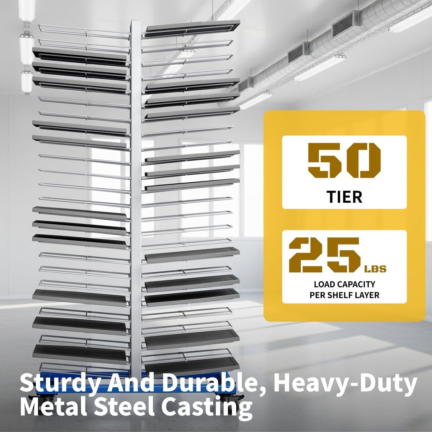 Teinfice Large 50-Tier Paint Drying Rack, Cabinet Drying Rack with 4 Locking Casters, Heavy-Duty Movable Door/Art/Drawing Board Drying Rack for Spray, Roll, Brush