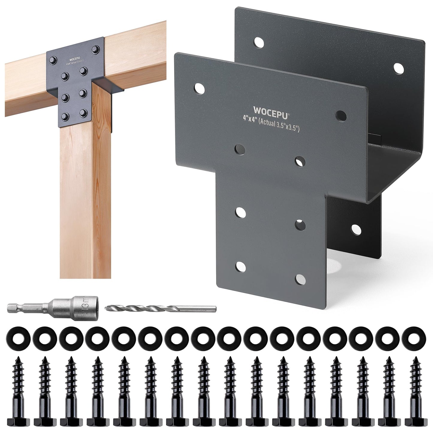 Wocepu 2 Pack Heavy Duty 4x4 (Actual 3.5"x3.5") Stainless Steel Post Caps Tie Bracket, Fit Connecting Wood Gazebo, Deck Patio Post and Wood Beams Bracket (Dark Ggray)