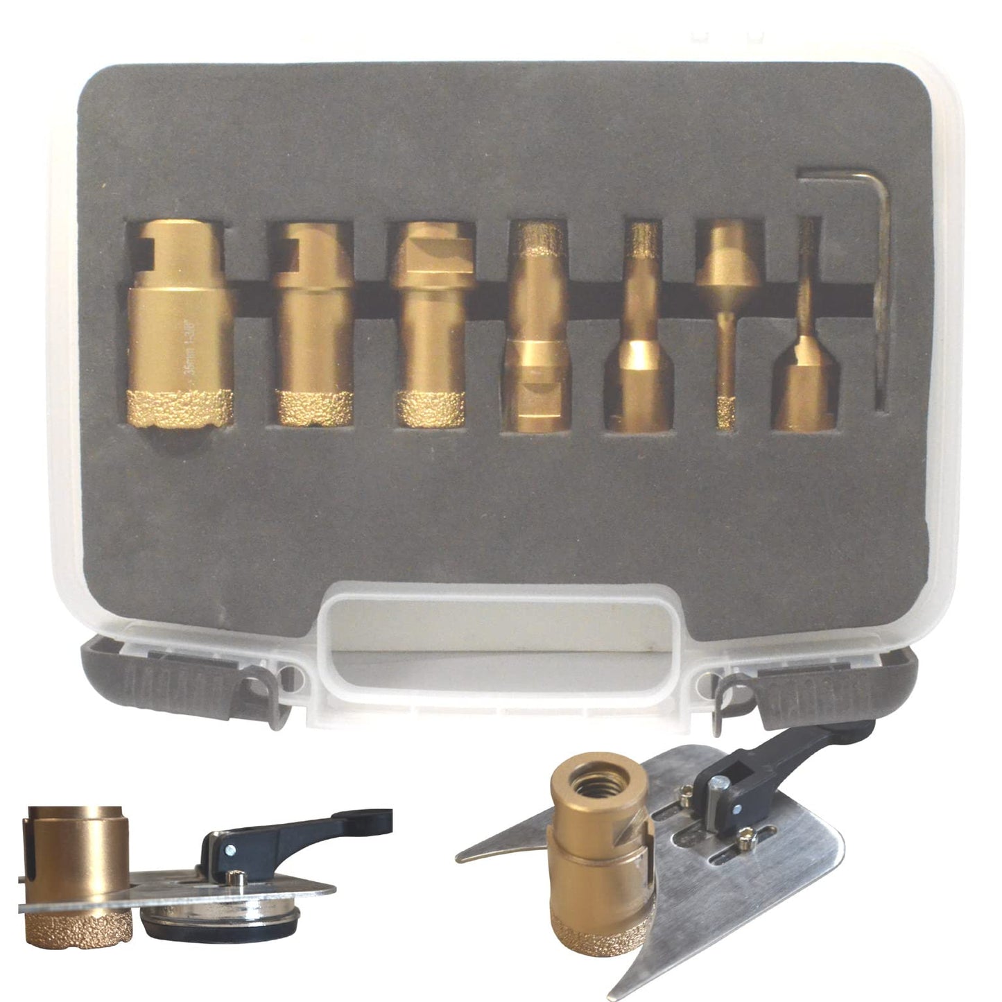 Diamond Hole Saw Core Drill Bit Kit for Concrete Porcelain and Granite in Case 8 Piece 1/4, 5/16,1/2,3/4,7/8,1,1 3/8 fits Angle Grinder