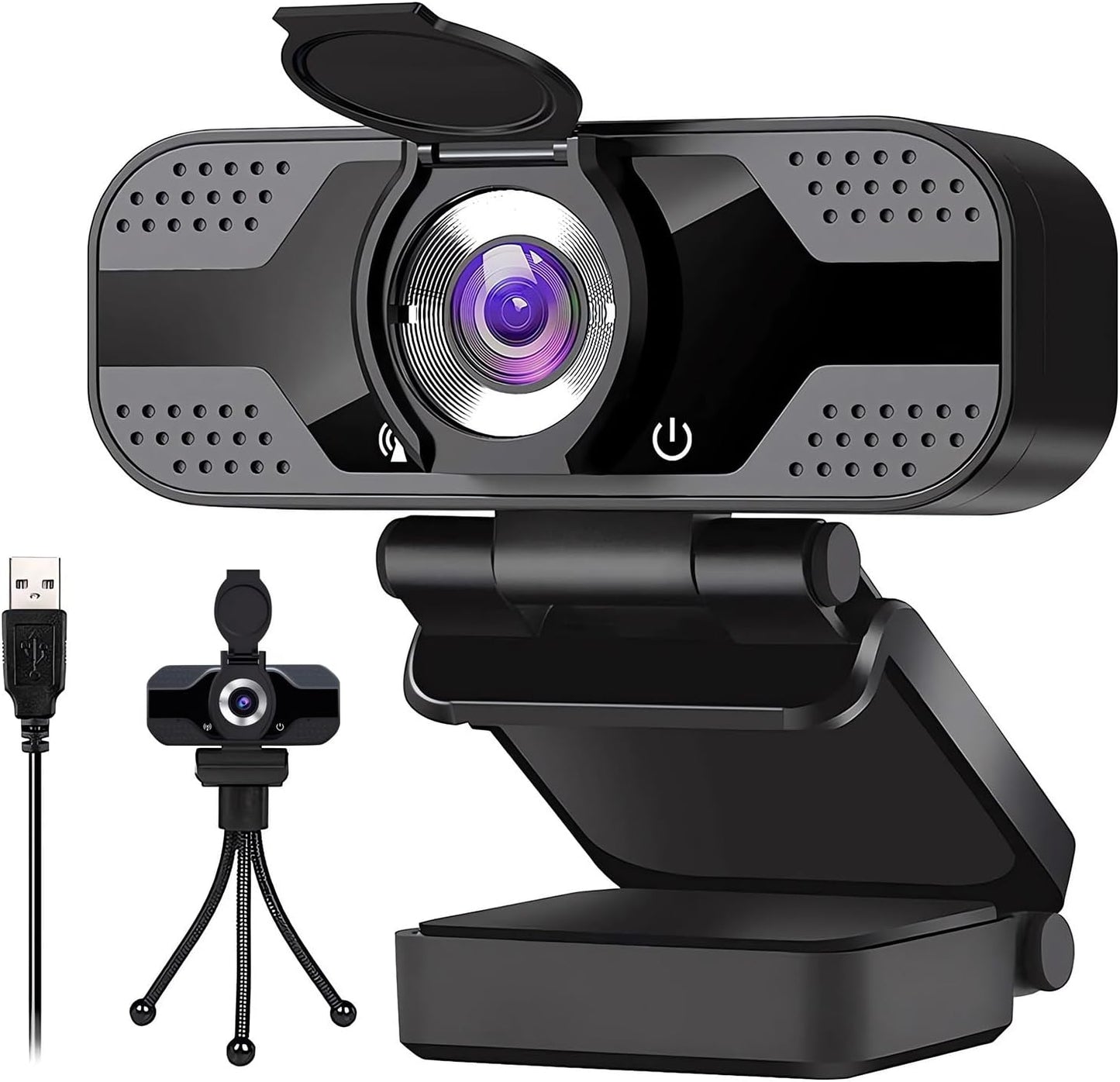 JORPETS 1080p Full HD Webcam with Privacy Shutter and Tripod, Video and Wide Angle Camera, Built-in Mic, Widescreen USB