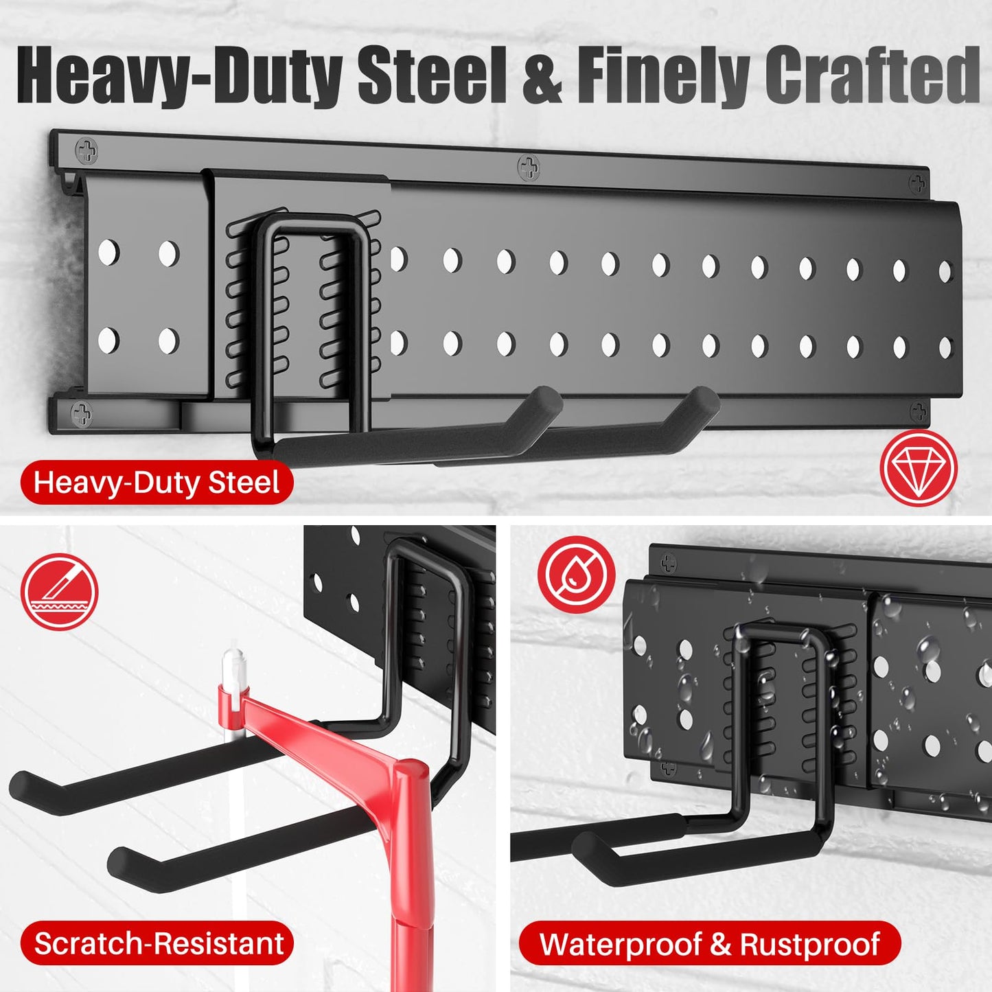 ZICANYCO Garage Tool Organizer Wall Mount 48 inches with 10 Adjustable Heavy-Duty Hooks, Garage Organization, Garden Tool Storage Rack, Yard, and Shed, Holds Up to 400 lbs