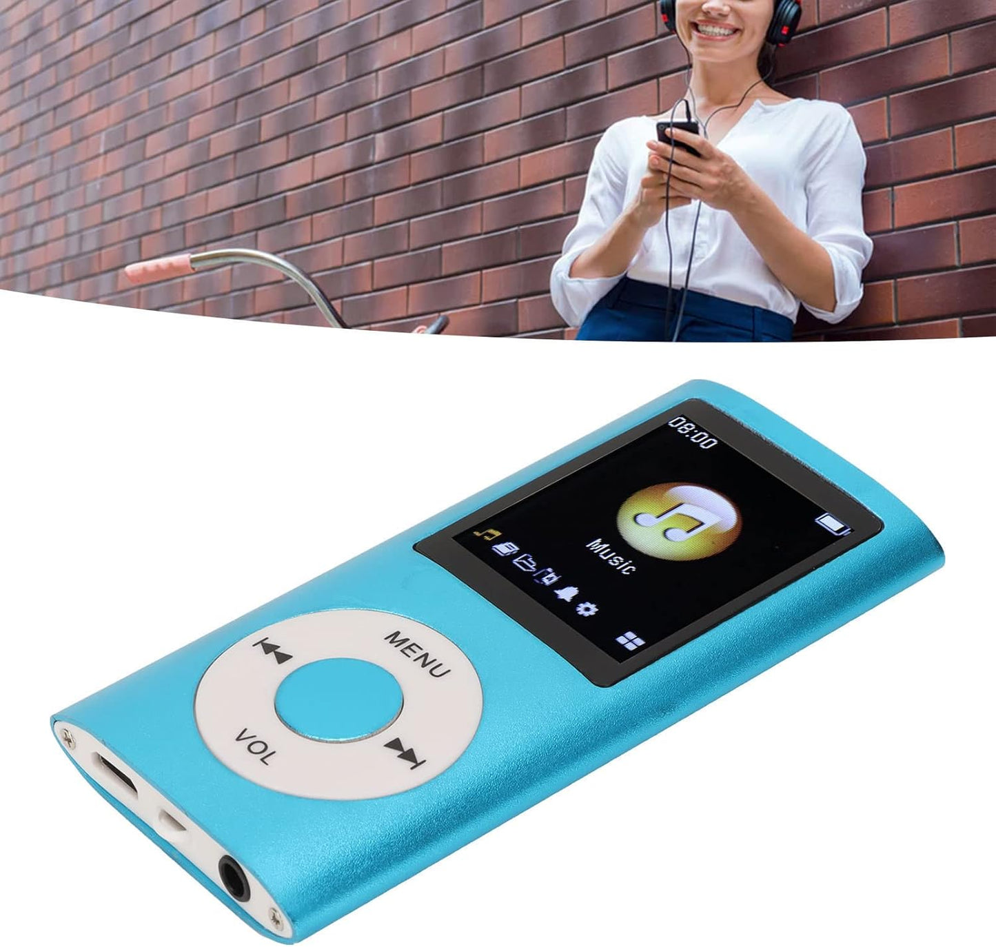 MP3 64G 1.8 8h Player, Stylish Portable Lossless Sound Music Player with Earphones, Support Memory Card, Sleep