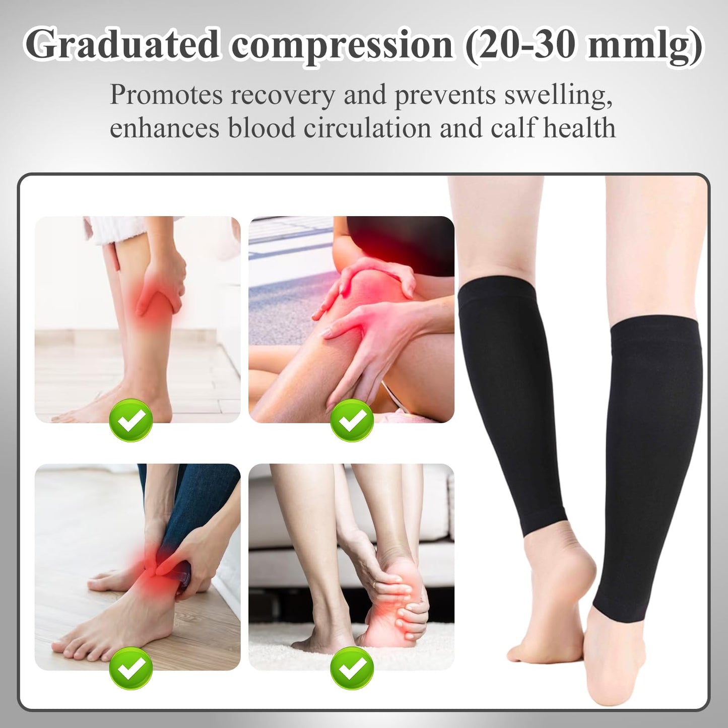 20-30 MmHg Medical Toeless Compression Socks for Women and Men,Legs Compression Sleeve Ankle Wide,Open Toe Stockings Compressions Knee Post for Varicose Vein,Circulation Recovery,for Travel,Run (Black Sleeve, L)