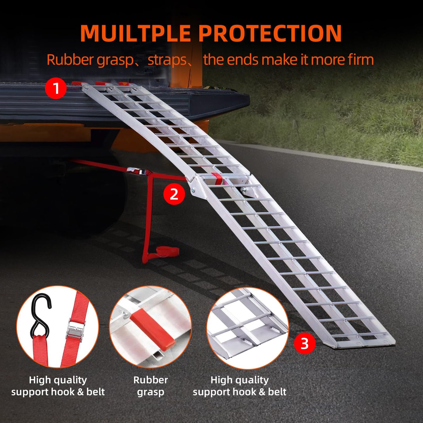 Loezora Heavy Duty 1500lbs Folding Motorcycle Ramp for Pickup Trucks & Trailers, 89"x13" Loading Ramp with Secure Load Straps, Compatible with Dirt Bike, UTV, ATV, Lawn Mower, Snowblower (2-Packs)