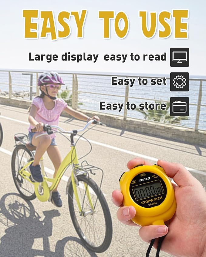 Simple Stopwatch Timer - Easy to Use, Set Up, Read, and Carry - Large Display - On/Off, AAA Battery - Ideal for Coaches, Track and Field, Soccer Referees, Sports, Classroom