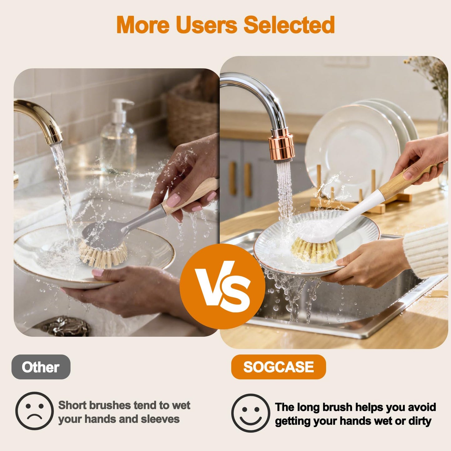 SOGCASE Dish Brush with Handle,Kitchen Scrub Brushes for Cleaning, Dish Scrubber with Stiff Bristles for Sink, Pots, Pans, 1 Pack