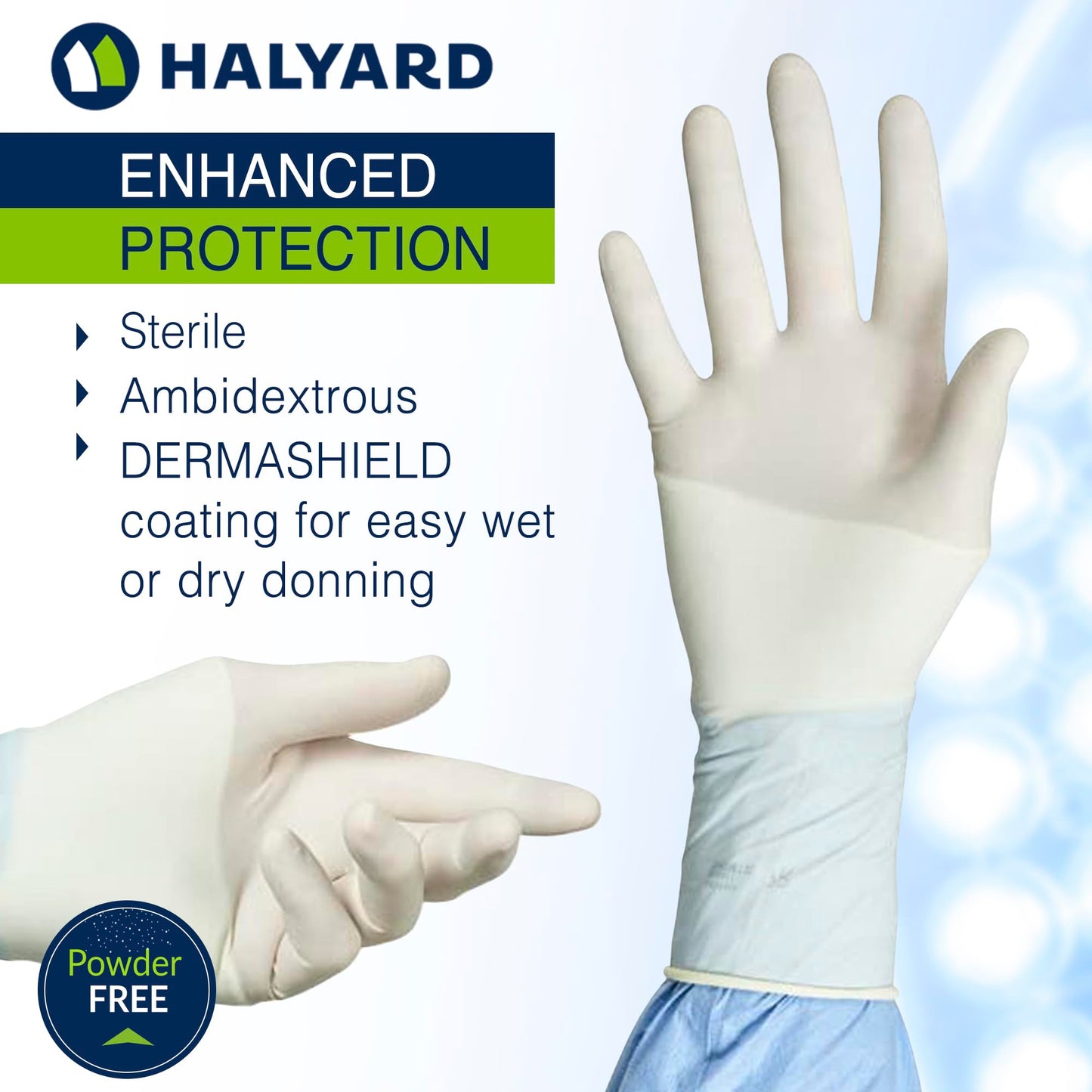HALYARD Surgical Gloves Sterile Polyisoprene Individually Wrapped Pairs Powder Free Medical Disposable Gloves, 9.4 mil, Size 8.5 Large, White, SGL95085 (Box of 50 Pairs - 100 Total)
