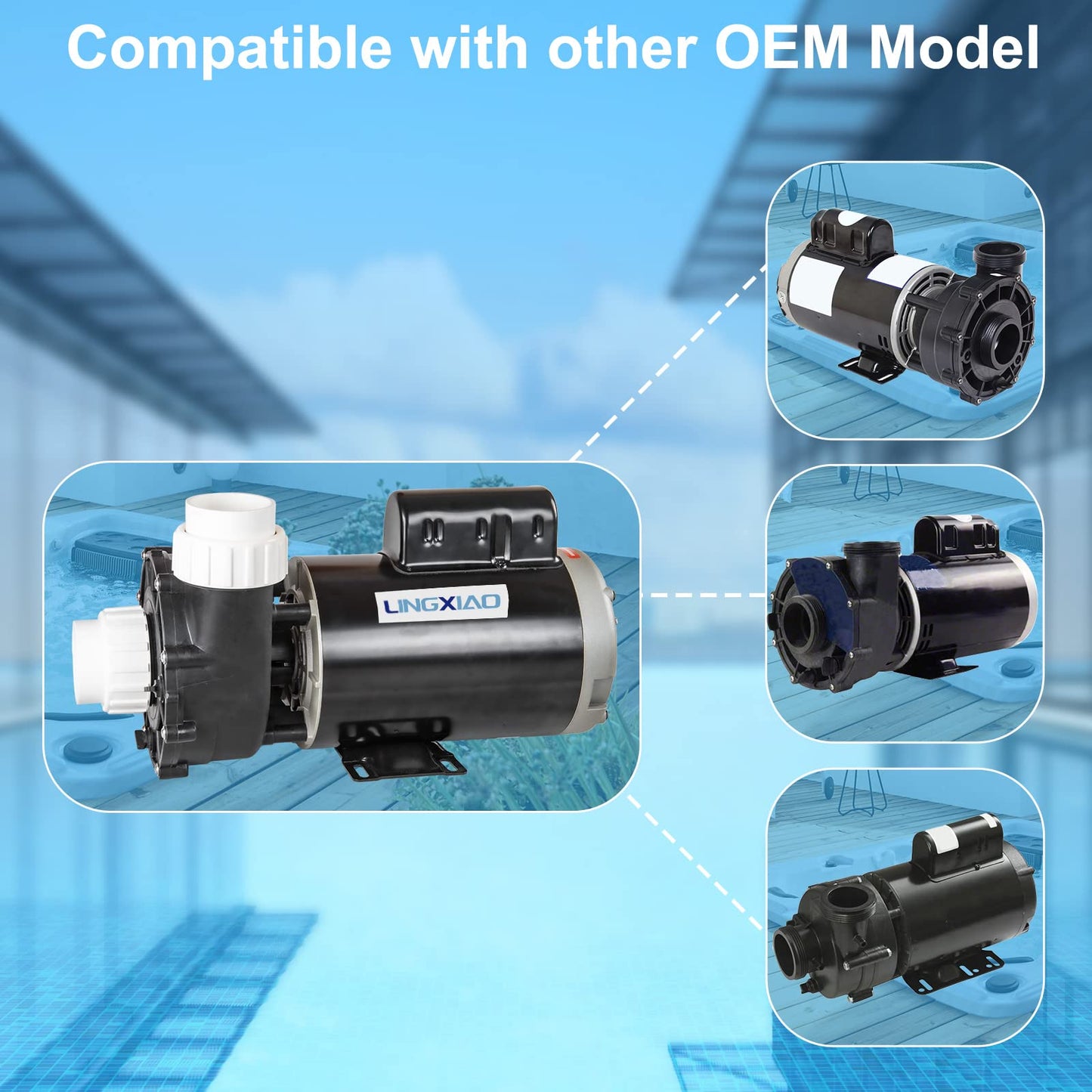 LINGXIAO SPA Pump, Single Speed SPA Hot Tub Pump - 56 Frame LX SPA Pump Motor 4HP, 220-240V, 2" Port (Model: 56WUA400-I)
