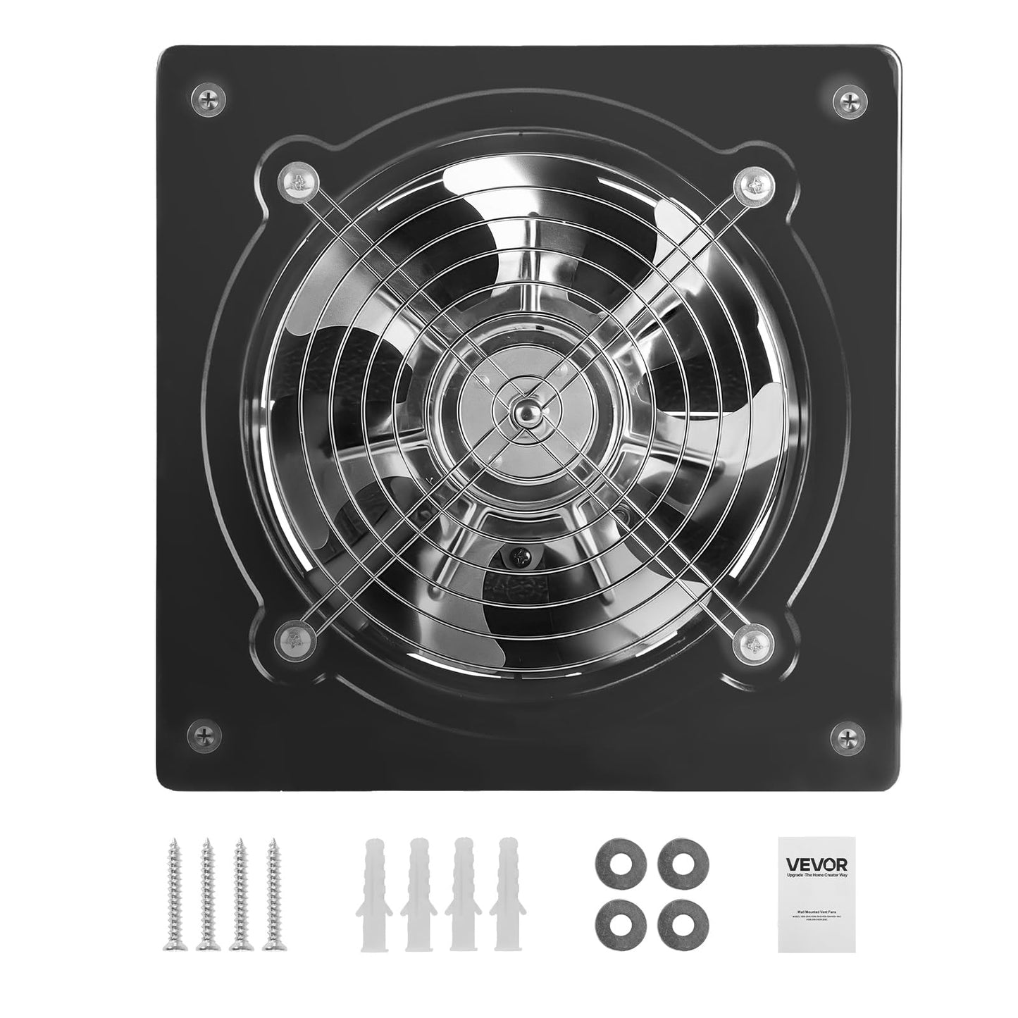 VEVOR 8 Inch Exhaust Fan, 576 CFM High Velocity Wall Mount Vent Fan with On/Off Control, Low Consumption, Portable Ventilation Extractor for Attic,Garage,Basement,Workshop,Kitchen, Chicken Coop,Black