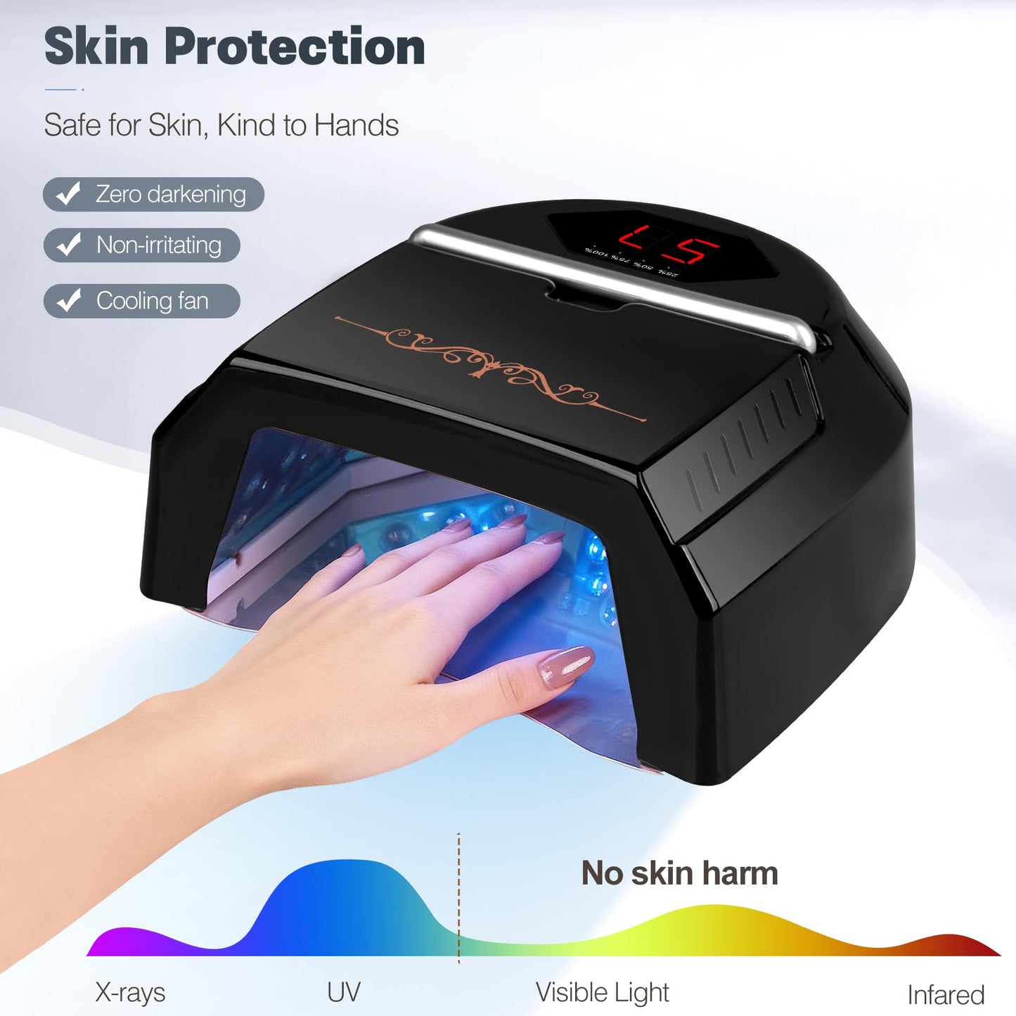 HoMove UV LED Nail Lamp Professional, 72W Cordless Nails Lamp with Fan, LED Light for Gel Nails, Nail Dryer with 45 Beads, Perfect for Salon Manicure, Pedicure(Black)