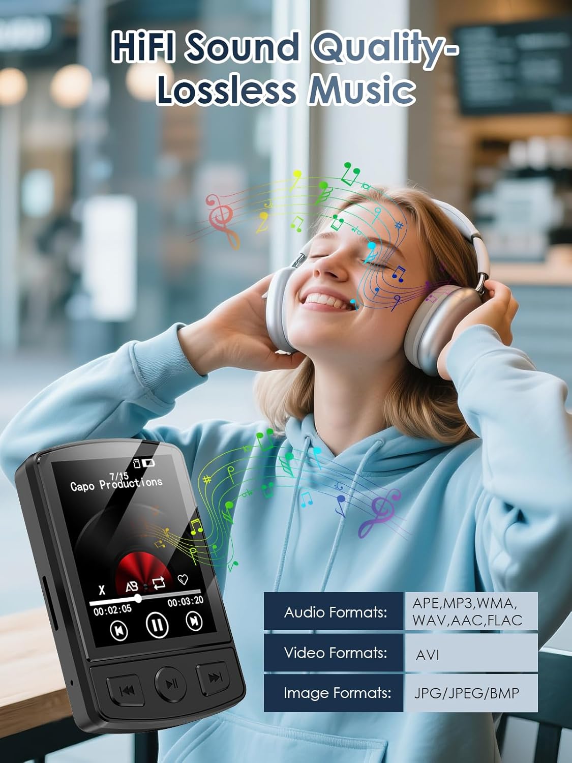 KOVCDVI MP3 64GB MP3 5.2,Portable MP3 Player with Clip Mini Player with Bluetooth Music Player