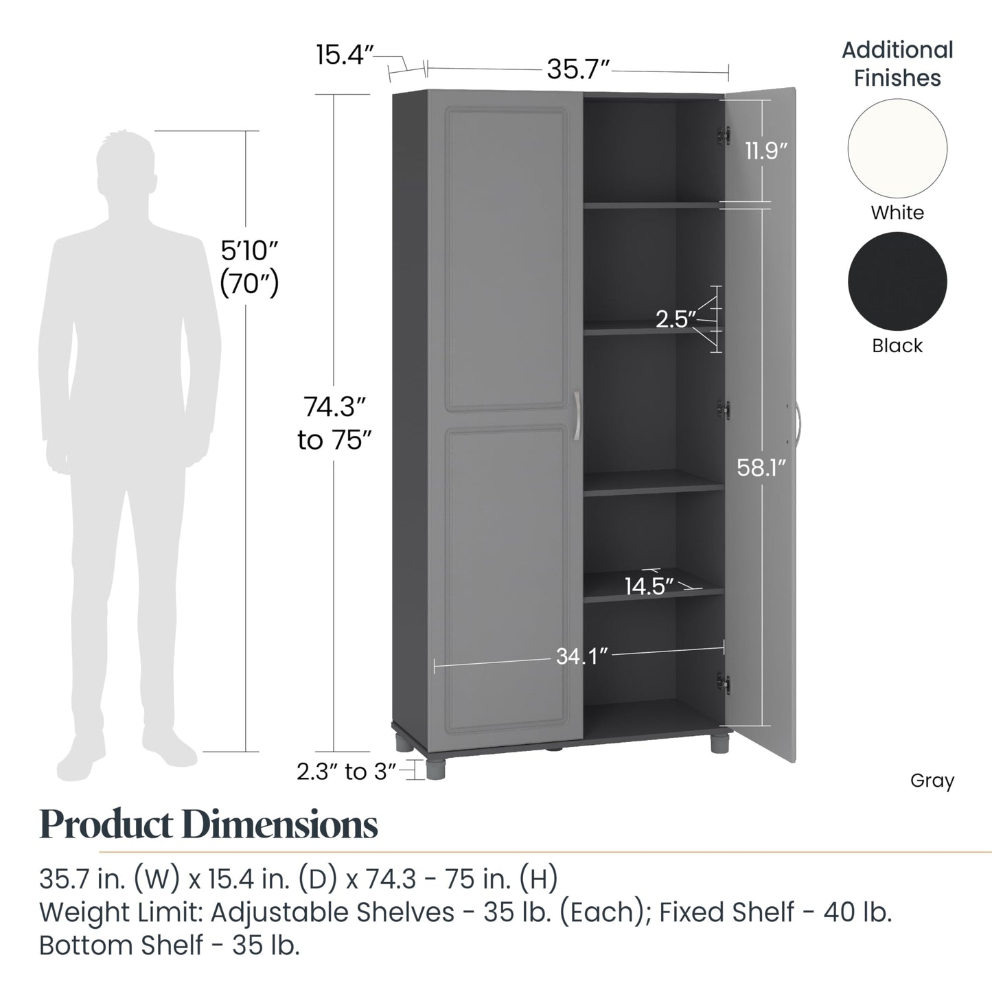Systembuild Evolution Kendall 36" Utility Storage Cabinet, Black
