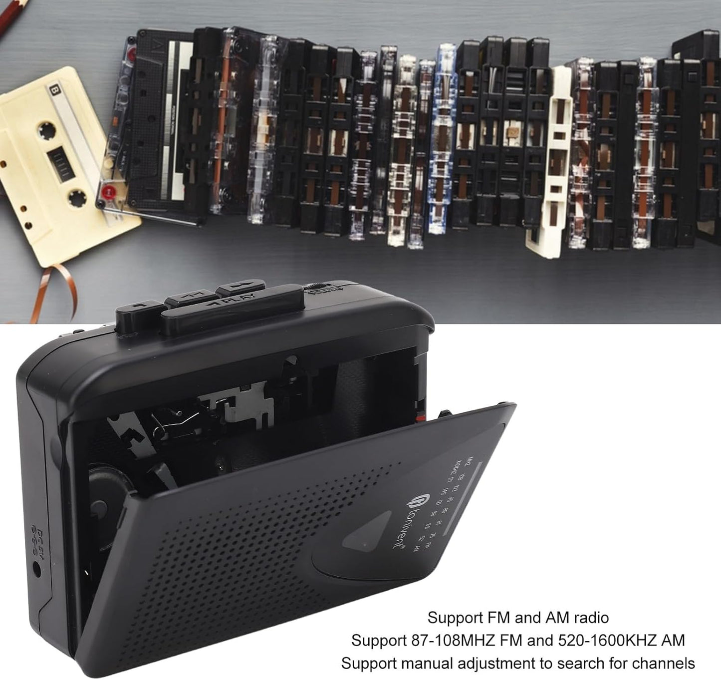 Locadence Cassette Cassette MP3 3.5mm Portable Player, FM AM Radio Stereo Tape Player with Jack and Speaker Support