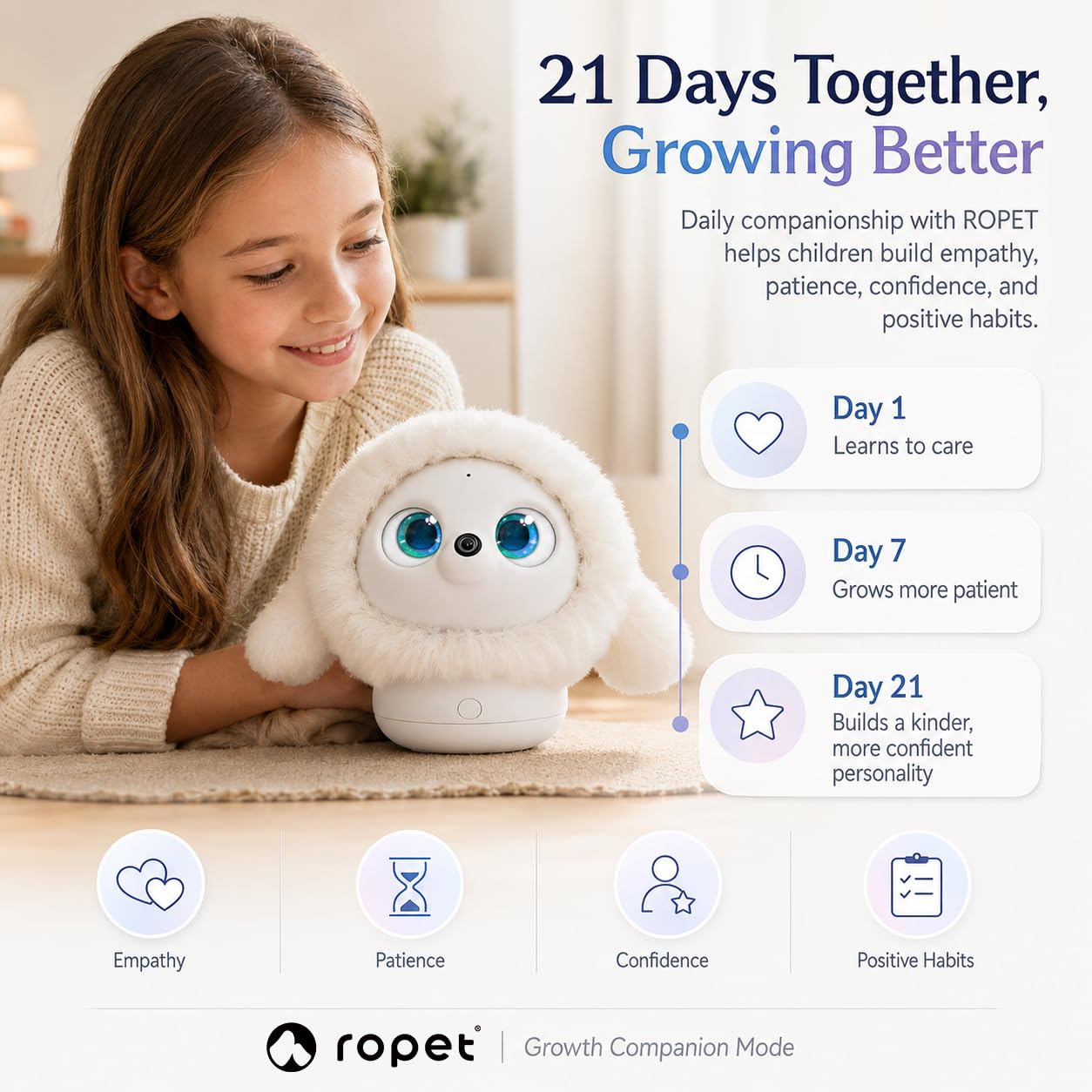 ropet KAMOMO Companion Interactive Robot Pet, Emotional Support for Kids and Adults, AI Desk Robots, Anxiety Relief Comfort Gift