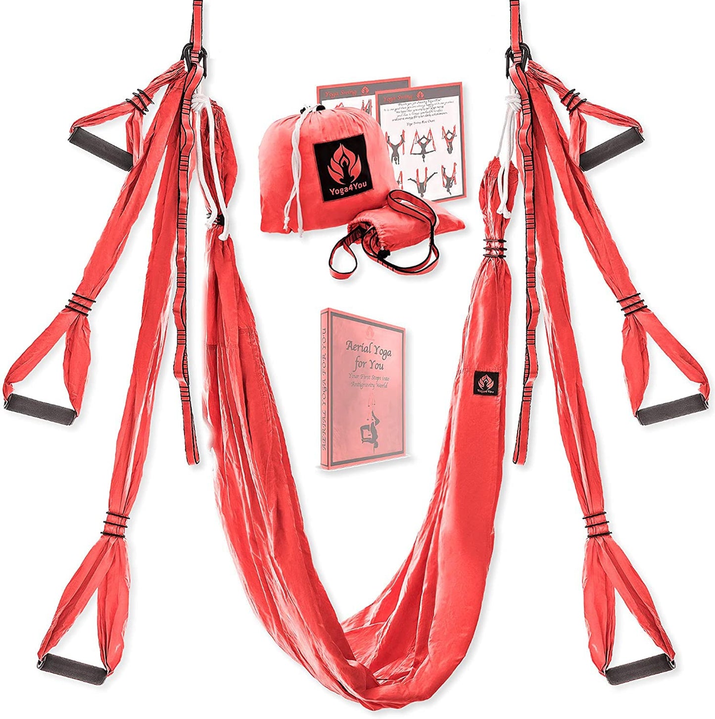 Yoga4You Aerial Yoga Swing Set - Yoga Hammock Hanging Swing - Aerial Sling Inversion Fly Kit - AcroYoga Inversion Tool - Antigravity Yoga Sling - Suspension Trapeze (Coral)
