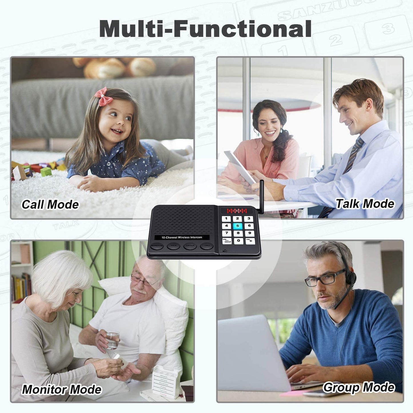 5 Pack Wireless Intercom System for Home Business - GLCONN Room to Room Communication System 10 Channel 3 Code Intercoms Wireless for Home House Hotel