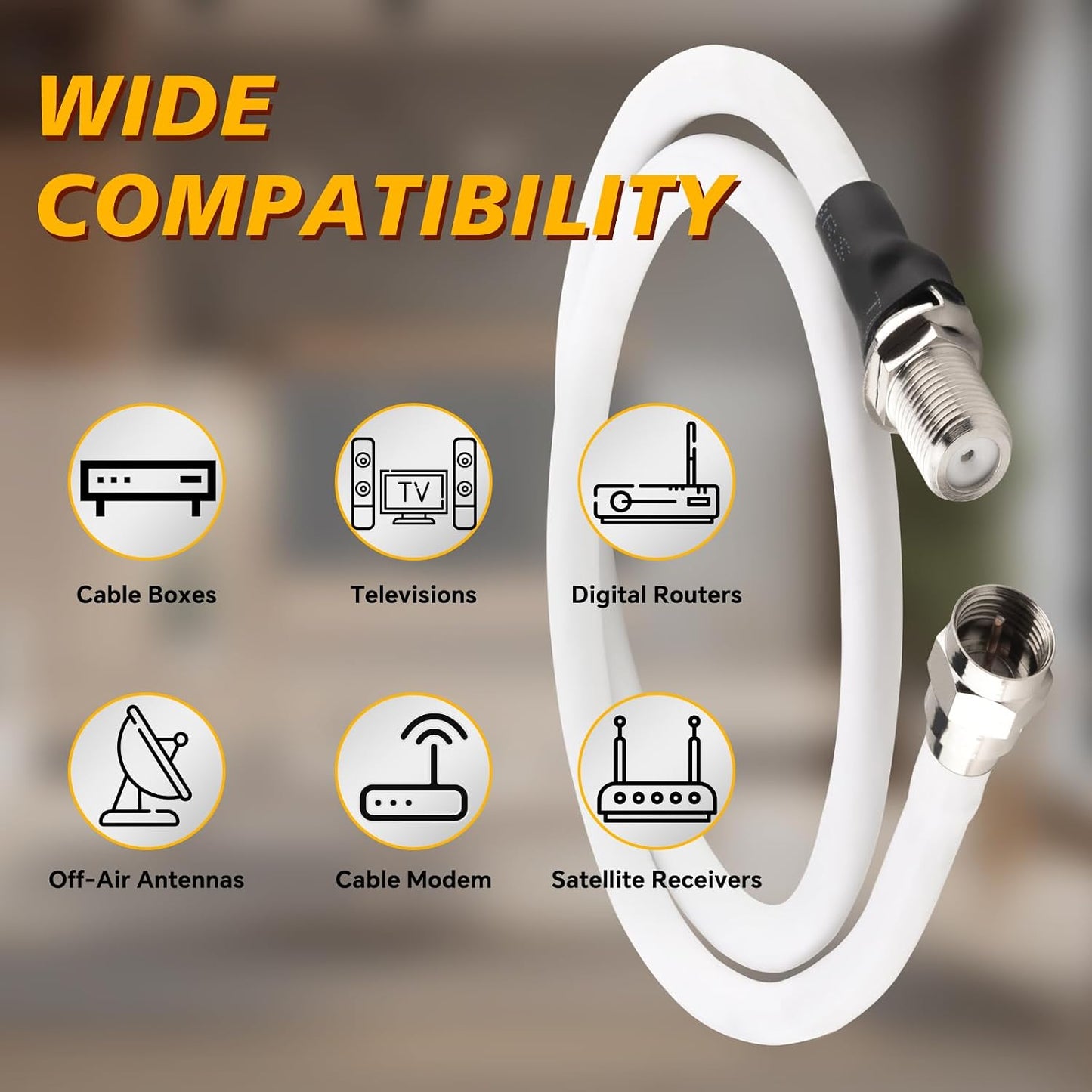 2PCS RG6 1.64ft RG6 Boobrie F Type TV Cable F Type Male to F Female Coaxial Cable TV Antenna Extension for DVR, VCR