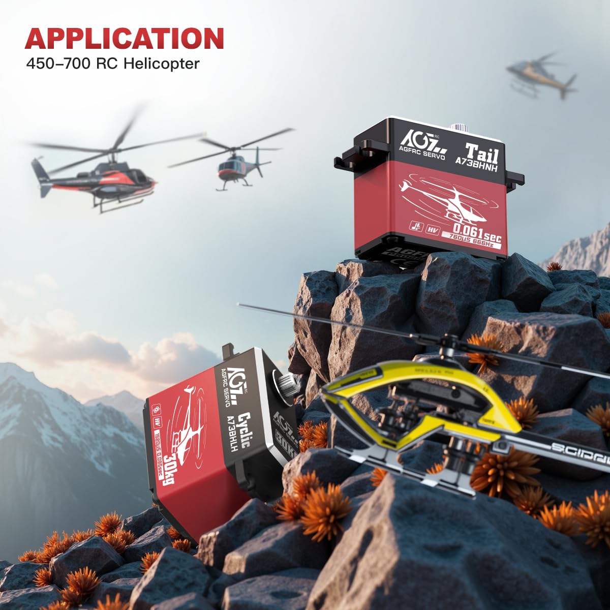 AGFRC RC Helicopter Servo Set - 0.061Sec Tail & 30KG Swashplate Brushless Metal Gear Servos for 450-700 Class Helicopter(A73BHN-H & A73BHL-H)